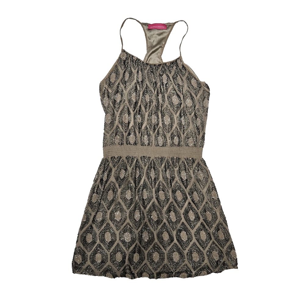 Pookie‎ & Sebastian Beaded Mini Dress Women's S Lined Metallic Spaghetti Straps